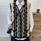 Patterned Buttoned Vest Khaki & Brown - One Size