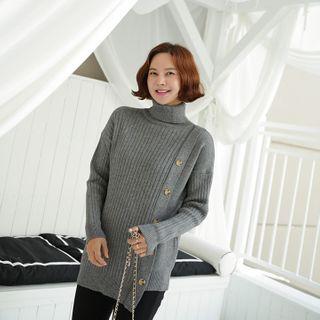 Button-trim Turtleneck Sweater