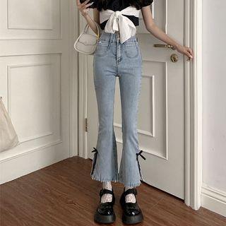 High Waist Bow Accent Bootcut Jeans