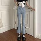 High Waist Bow Accent Bootcut Jeans