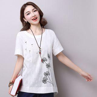 Dandelion Embroidered Short Sleeve T-shirt