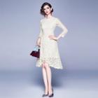 Long-sleeve Midi A-line Lace Party Dress