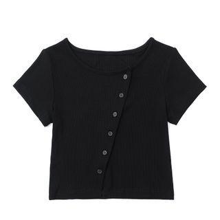 Short-sleeve Asymmetrical Button-up Cropped T-shirt