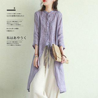 3/4-sleeve Embroidered Asymmetrical Oversized Blouse