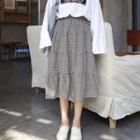 Check Midi A-line Skirt Gingham - Black & White - One Size