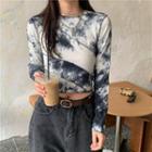 Tie-dye Long-sleeve Slim-fit Top - 2 Colors