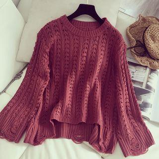 Asymmetric Hem Open Knit Sweater