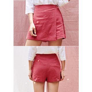 Wrap-front Linen Mini Skort