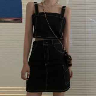 Spaghetti Strap Crop Top / A-line Mini Skirt