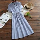 Embroidered Frog Button Short-sleeve Dress