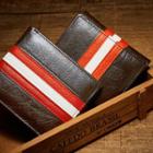 Contrast Trim Genuine Leather Trifold Wallet Brown - One Size