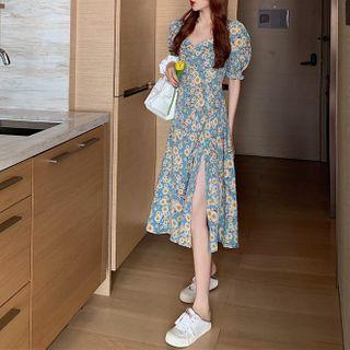 Side Slit Floral Print Midi Dress