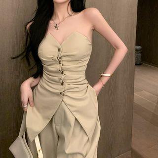 Off-shoulder Plain Top / Plain Wide-leg Pants