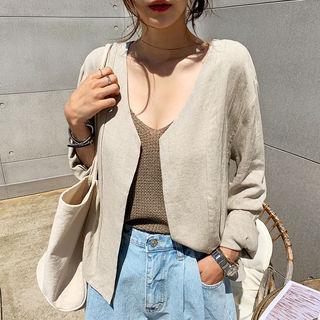 Two-way Linen Blend Jacket Beige - One Size