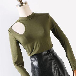 Cutout Long-sleeve T-shirt Army Green - One Size