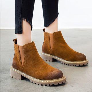Genuine Suede Chunky Heel Chelsea Boots