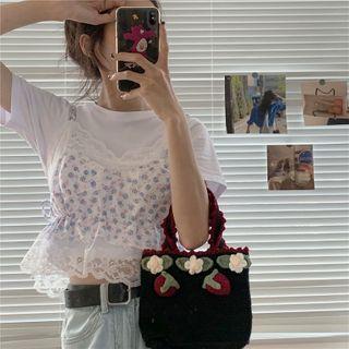 Short-sleeve T-shirt / Spaghetti Strap Floral Top