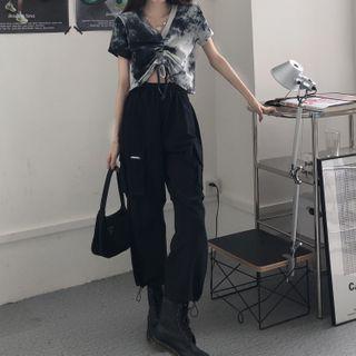 Tie-dyed Short-sleeve Cropped Top / Straight-cut Cargo Pants