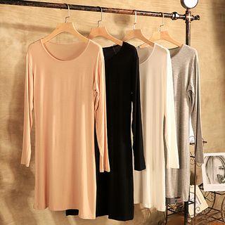 Plain Long-sleeve Mini T-shirt Dress