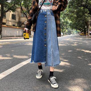 Asymmetric Buttoned Panel A-line Skirt