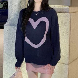 Heart Sweater / Asymmetrical Ruffle Mini Skirt