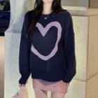 Heart Sweater / Asymmetrical Ruffle Mini Skirt