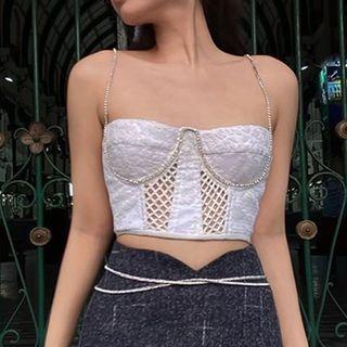 Rhinestone Cutout Cropped Camisole Top