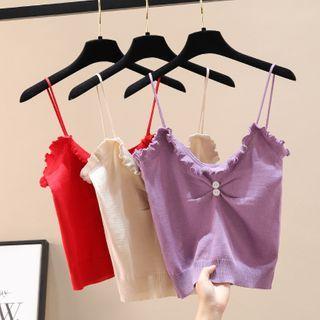 Ruffle Trim Cropped Knit Camisole Top
