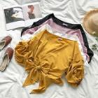 V-neck Ribbon Lace-up Loose-fit Top