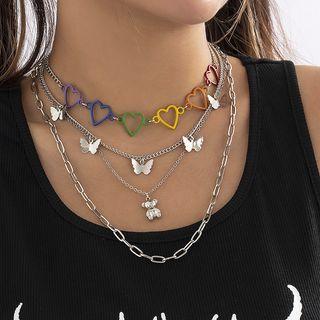 Bear Pendant Layered Necklace 3504 - Silver - One Size