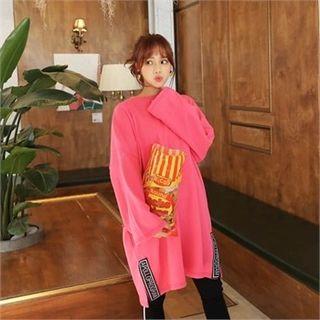 Slit-side Lettering Oversized T-shirt Dress