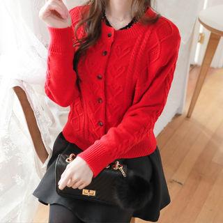 Heart-patterned Cable-knit Cardigan