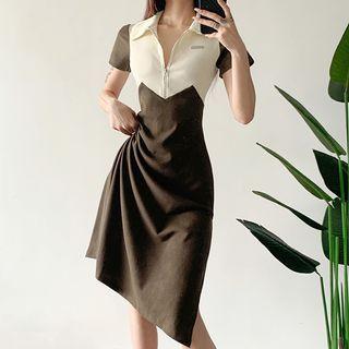 Short-sleeve Half-zip Midi A-line Dress