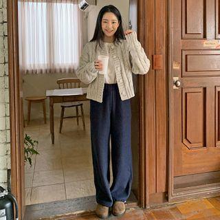 Wool Blend Cable-knit Cropped Cardigan