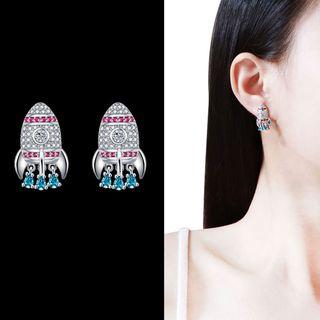 Rhinestone Rocket Earring 1 Pair - Sterling Silver Stud - Silver - One Size