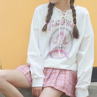 Print Lace Up Sweatshirt