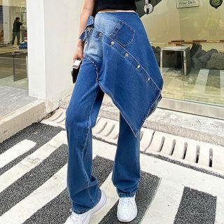 Mock Two-piece Paneled Straight Leg Jeans