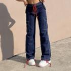 High-waist Drawstring Pocket Cargo Jeans