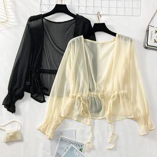 Drawstring-waist Chiffon Cardigan