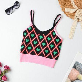 Heart Pattern Knit Camisole Top Pink - One Size