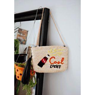 Embroidered Woven-rush Shoulder Bag