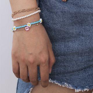 Bead Flower / Faux Pearl / Alloy Bracelet 815 - Gold - One Size