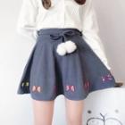 Embroidered Tie-waist A-line Skirt