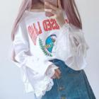 Print Lace Panel Long-sleeve Sweatshirt