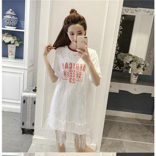 Letter Short-sleeve Mock Two-piece Dress