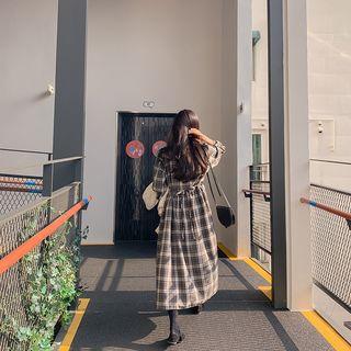 Tie-waist Plaid Dress Charcoal Gray - One Size