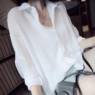 Long Sleeve See-though Blouse