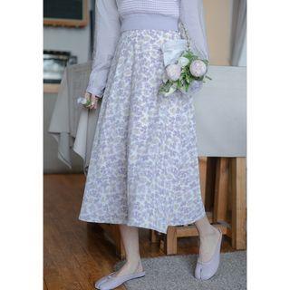 Floral Print Midi A-line Skirt Floral - Purple - One Size
