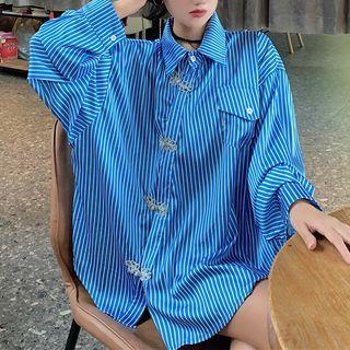 Frog-button Striped Shirt
