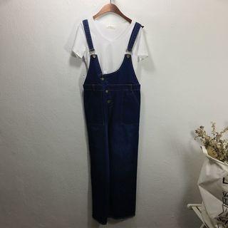 Set: Short Sleeve T-shirt + Buttoned Dungaree